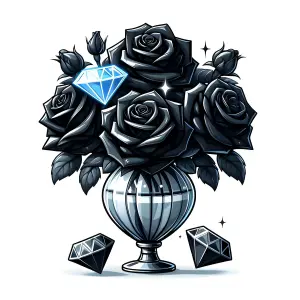 Black Roses Bouquet in Silver Vase with Diamonds