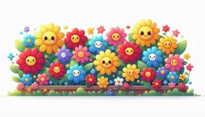 Colorful Cartoon Flowers with Smiling Faces