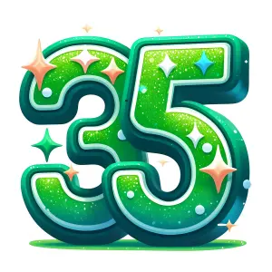 Glittering Green Number 35 with Sparkles