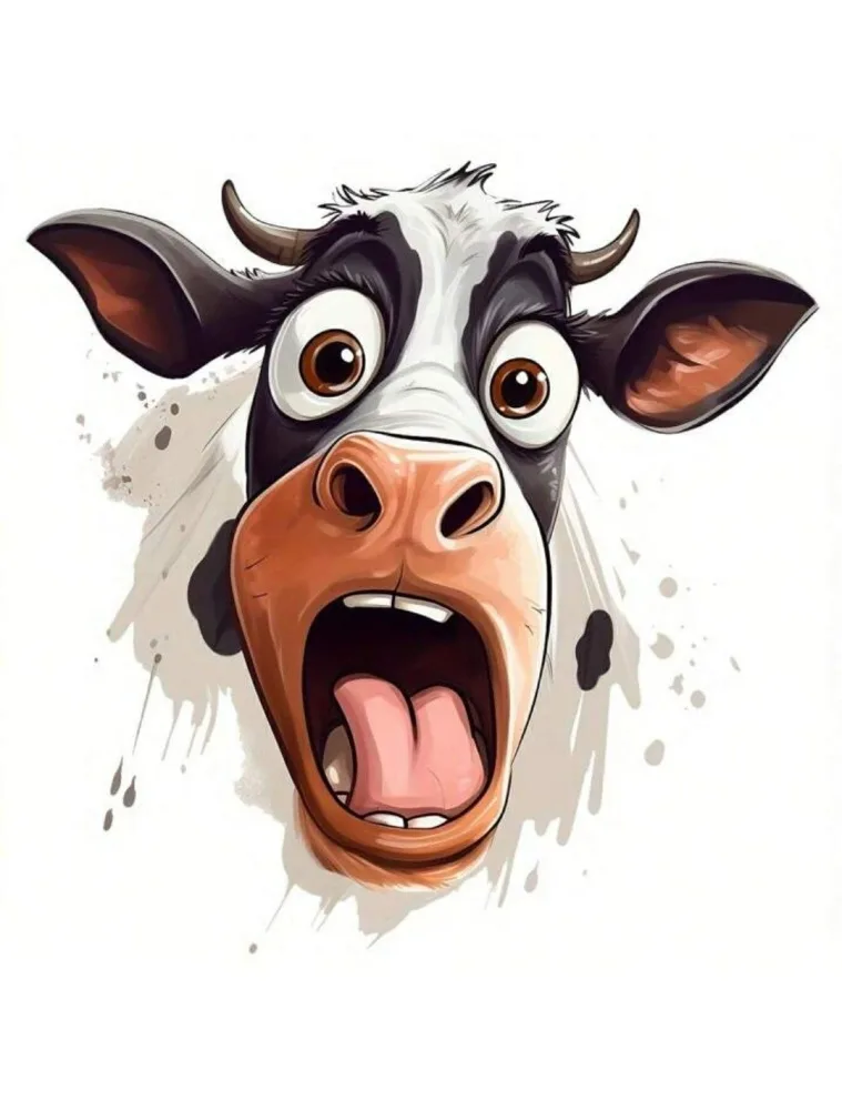 Cartoon Close-Up of a Surprised Cow