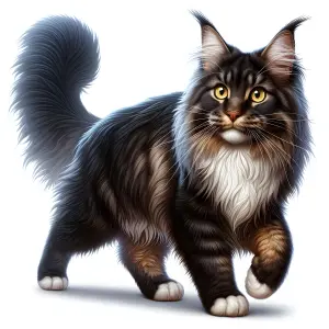 Maine Coon Cat with Fluffy Tail and Golden Eyes