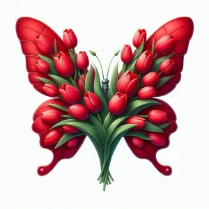 Red Tulip Bouquet Forming Butterfly Wings