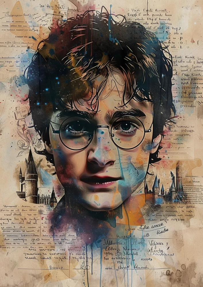 Artistic Portrait of a Young Man with Glasses and Fantasy Castle Background