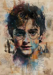 Artistic Portrait of a Young Man with Glasses and Fantasy Castle Background