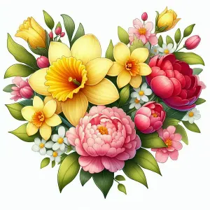 Colorful Floral Bouquet with Daffodils, Peonies, and Tulips