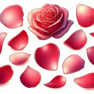Close-up of Red Rose with Scattered Rose Petals
