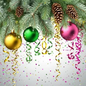 Festive Christmas Ornament Decorations with Pine Cones and Confetti