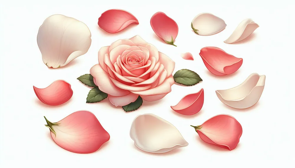 Close-up of Pink and White Rose with Scattered Petals