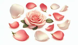 Close-up of Pink and White Rose with Scattered Petals