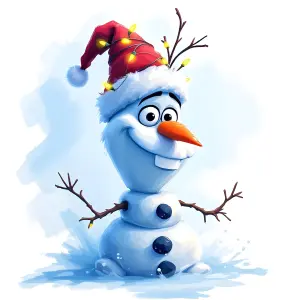 Animated Snowman Wearing Santa Hat with Christmas Lights