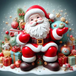 Festive Santa Claus Figurine with Christmas Gifts and Decorations