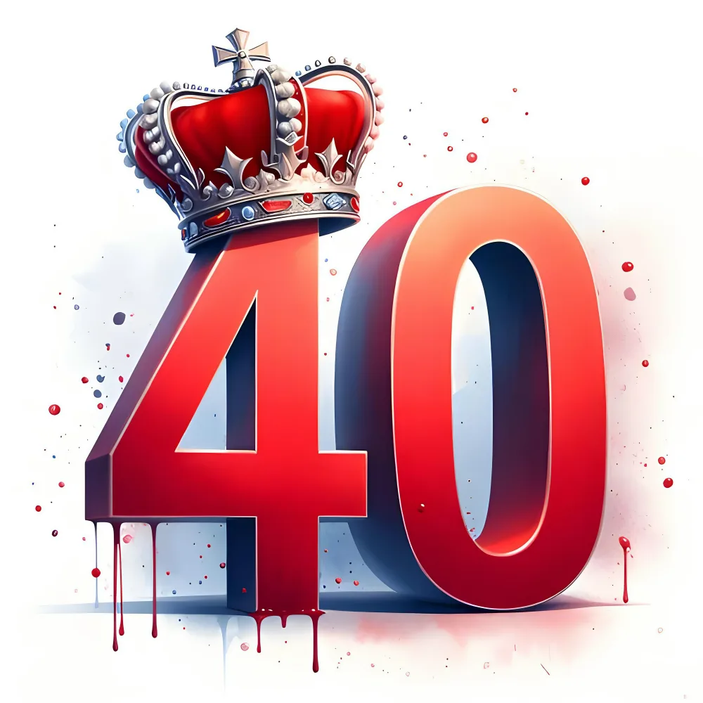 Red Number 40 with Crown Symbolizing Royalty