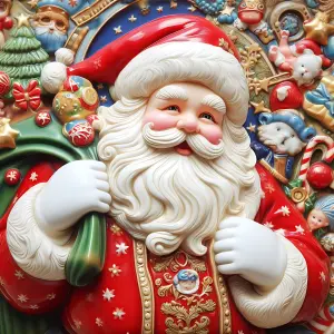 Detailed Santa Claus Holiday Figurine with Toys and Decorations