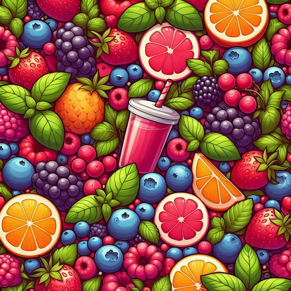 Colorful Mixed Berries and Citrus with Juice Cup Illustration