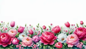 Floral Border with Pink and White Peonies and Tulips