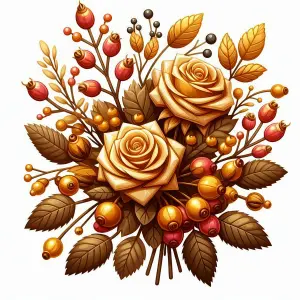Autumn Bouquet with Golden Roses and Berries