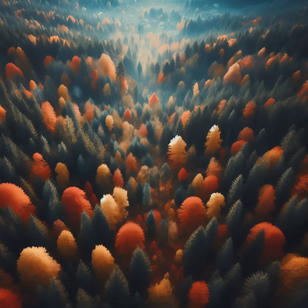 Aerial View of Vibrant Autumn Forest with Colorful Trees