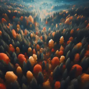Aerial View of Vibrant Autumn Forest with Colorful Trees