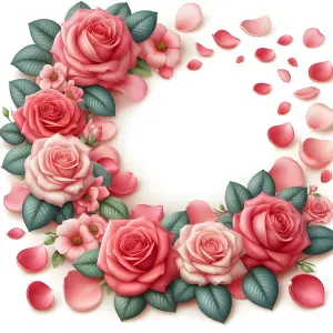 Pink and Red Rose Frame with Scattered Petals