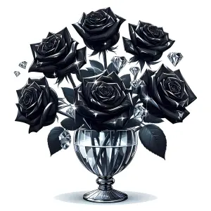 Elegant Black Roses Bouquet in Crystal Vase with Diamonds
