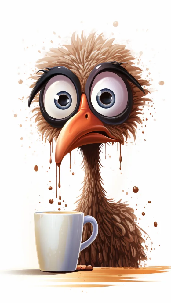 Funny Tired Bird with Coffee Animation