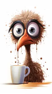 Funny Tired Bird with Coffee Animation