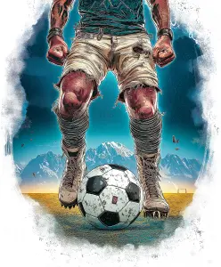 Illustration of Soccer Player Wearing Torn Shorts Ready to Kick Ball