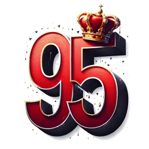 Red Number 95 with Crown on White