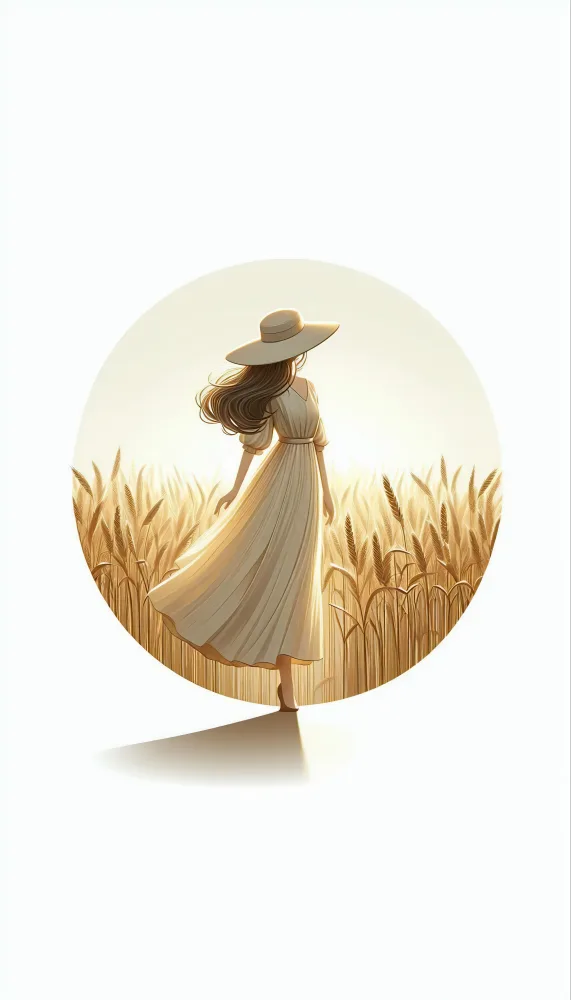 Woman in Flowing Dress Walking Through Wheat Field at Sunset