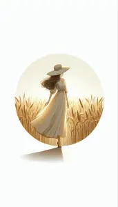 Woman in Flowing Dress Walking Through Wheat Field at Sunset