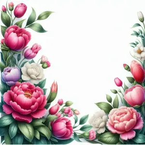 Floral Frame with Pink, Purple, and White Blossoms on White Background