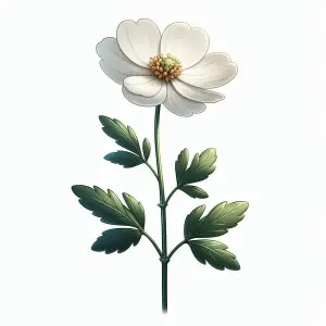 Close-up Photo of White Anemone Flower with Green Leaves