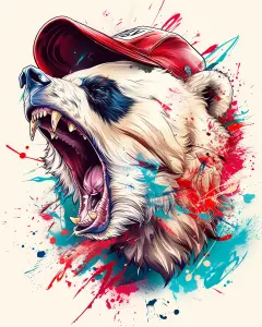 Vibrant Graffiti Style Illustration of a Roaring Panda with Red Cap