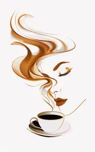 Artistic Illustration of Woman Enjoying Coffee Aroma
