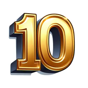 3D Gold Number 10 with Shadow on White Background