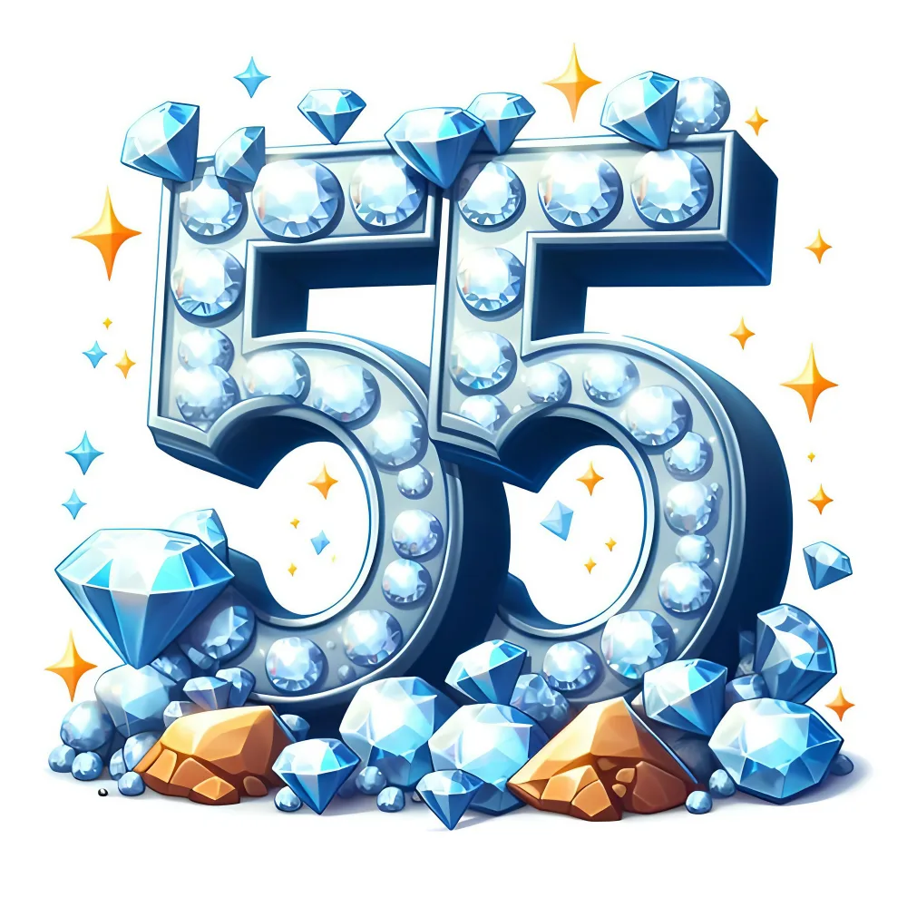 Shiny Number 55 Made of Diamonds and Gems