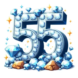 Shiny Number 55 Made of Diamonds and Gems