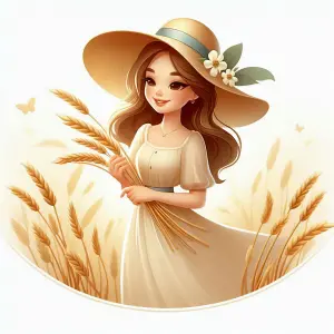 Young Woman Holding Wheat in a Summer Field with a Sun Hat