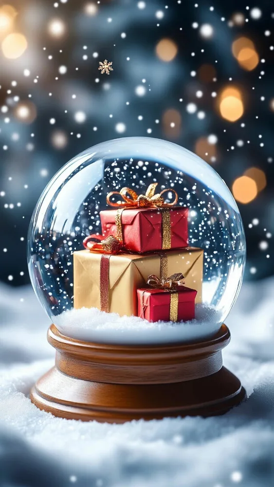 Christmas Gift Boxes Inside Snow Globe with Falling Snow