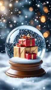 Christmas Gift Boxes Inside Snow Globe with Falling Snow