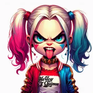 Cartoon Style Harley Quinn with Pink and Blue Pigtails