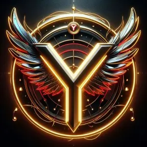 Glowing Letter Y with Detailed Metallic Wings and Circular Frame