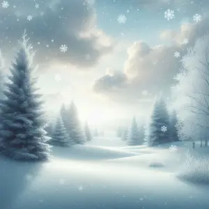 Winter Snowfall Over Frosty Pine Tree Forest