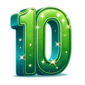Shiny Green 3D Number 10 with Sparkles