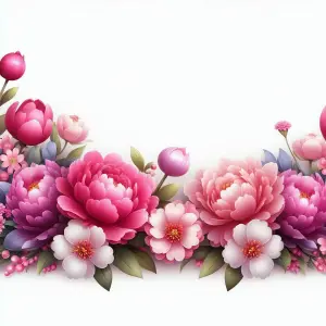 Pink and Purple Floral Border with Peonies and Blossoms
