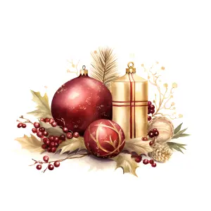 Festive Christmas Ornament Arrangement with Red and Gold Baubles