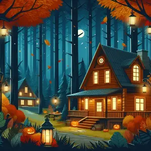 Cozy Autumn Night with Halloween Decor at Forest Cabins