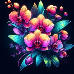 Vibrant Neon Orchid Bouquet with Colorful Leaves
