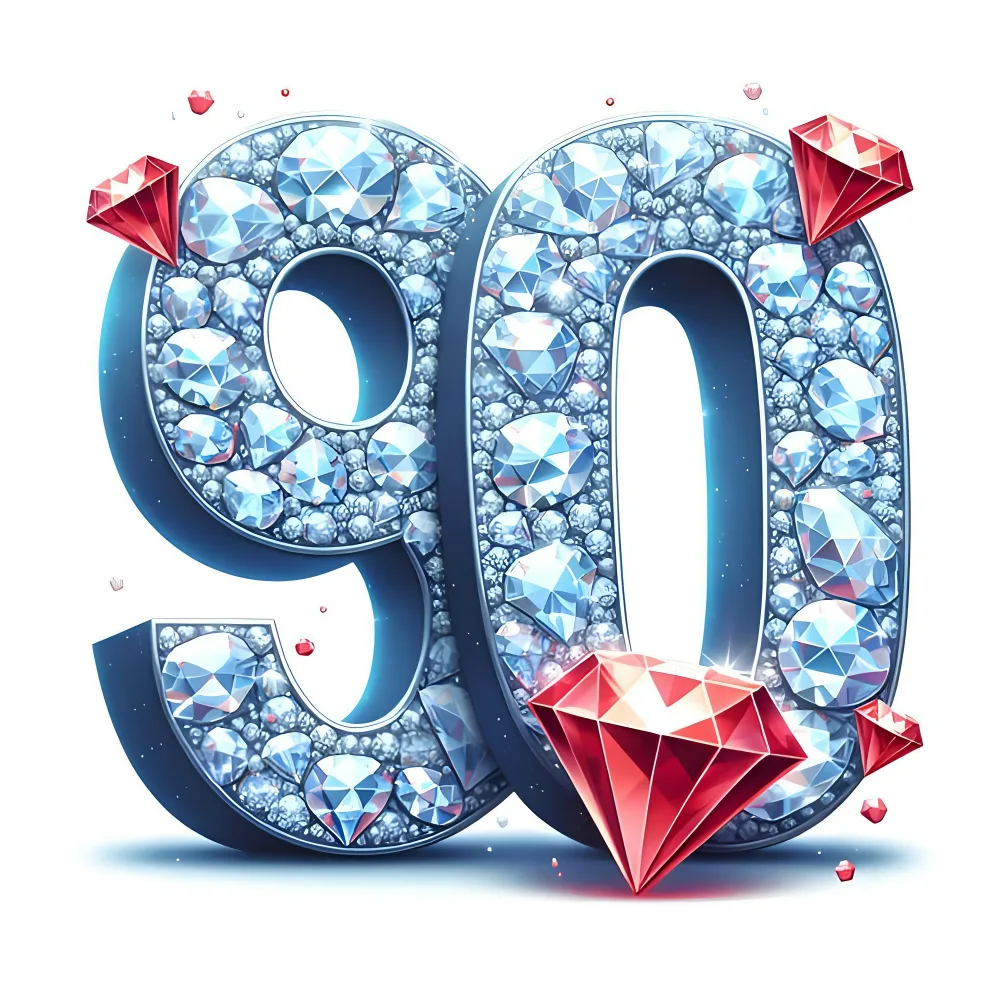 Number 90 Embellished with Diamonds and Rubies