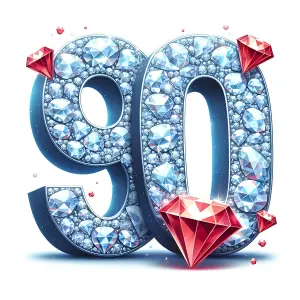 Number 90 Embellished with Diamonds and Rubies